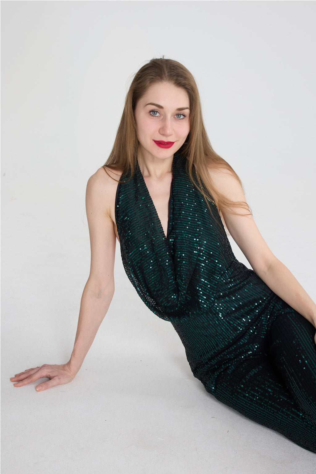 Sequin Cowl Neck Backless Jumpsuits