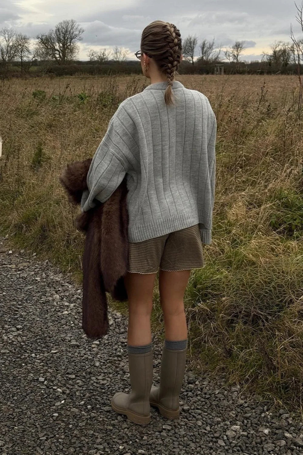 Simple Rib Crewneck Oversized Cardigan Sweater