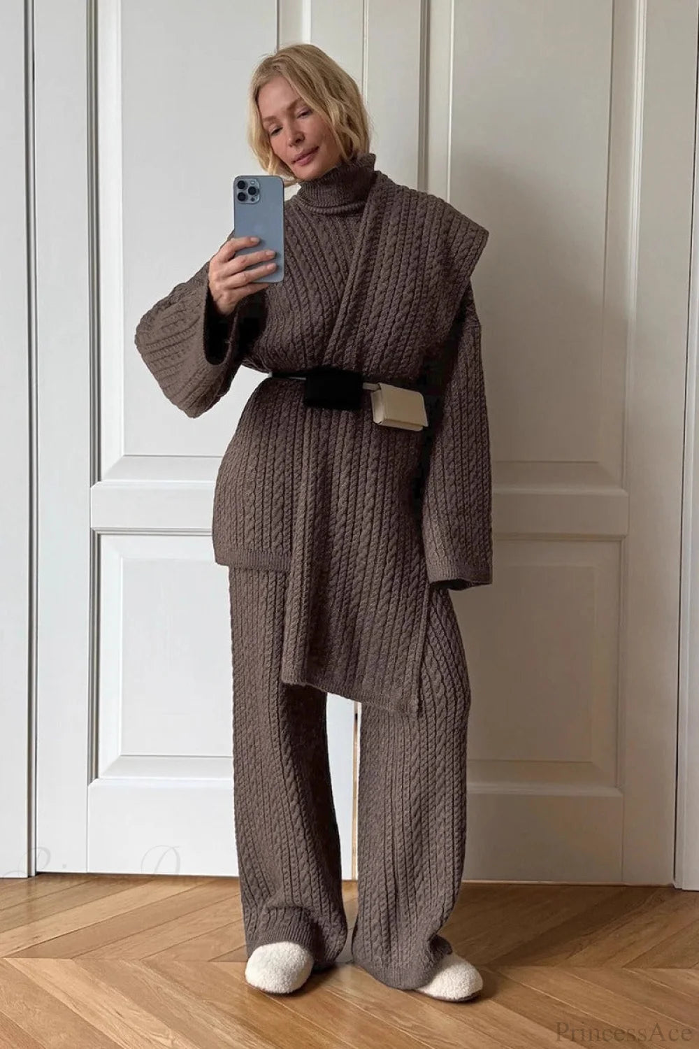 Soft Cable Knit Sweater Pants Two Piece Set