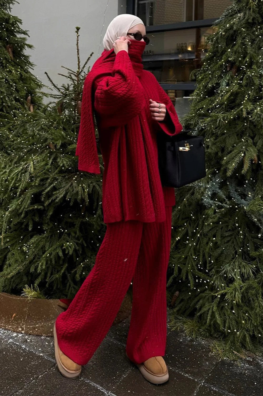 Soft Cable Knit Sweater Pants Two Piece Set
