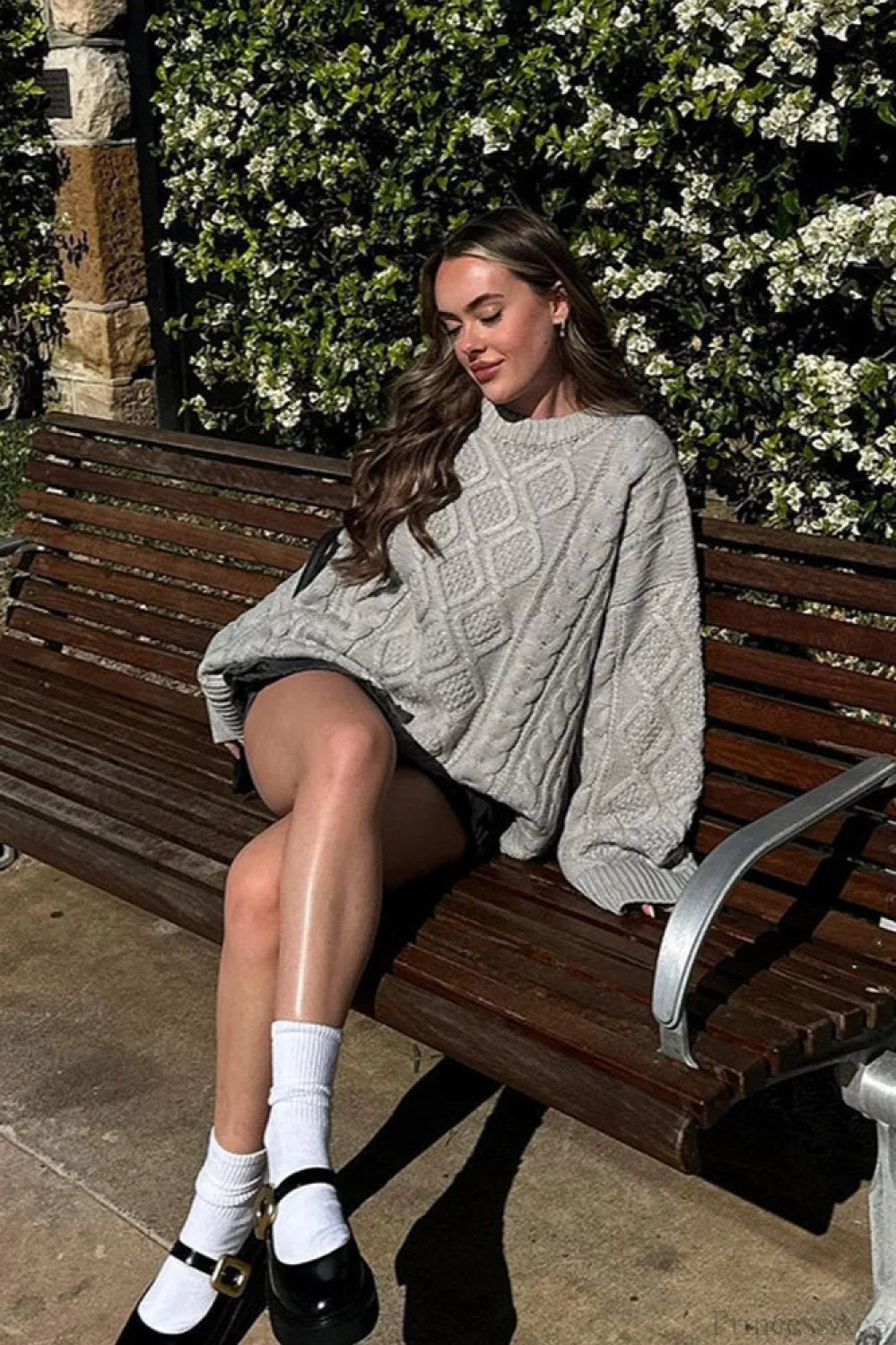 3d Chunky Cable Argyle Crewneck Loose Sweater