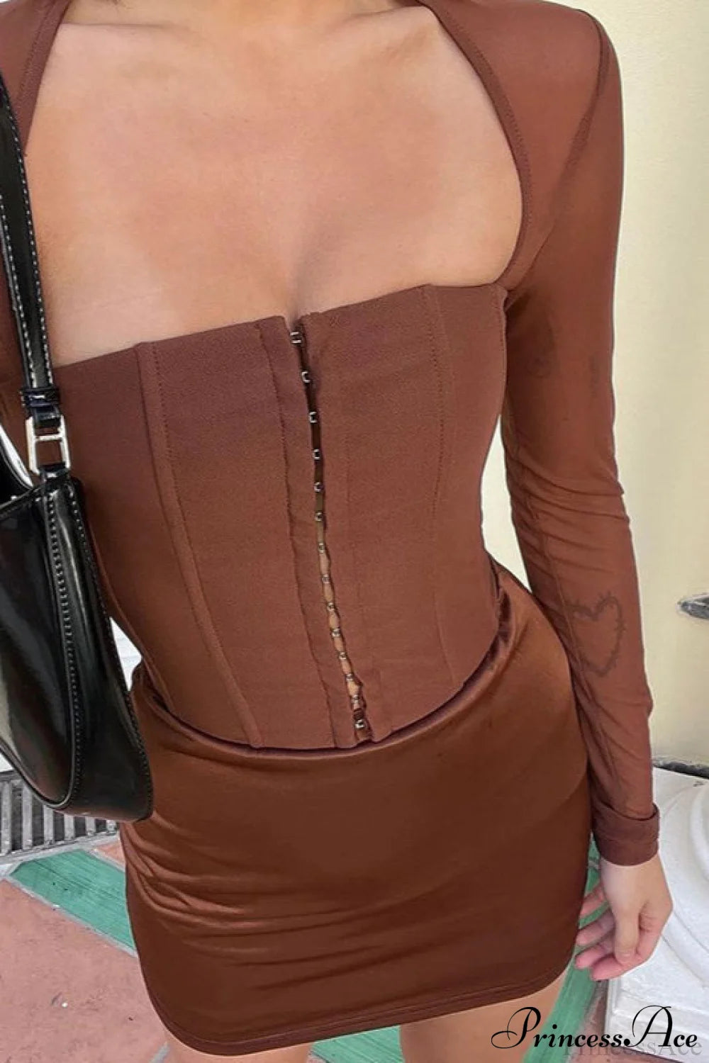 Cardigan Hook Waist Tulle Long Sleeve Crop Top