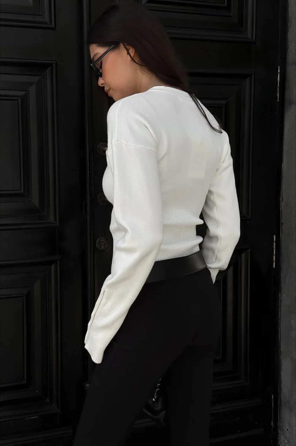 Color Button Long Sleeve Slim Cardigan Sweater