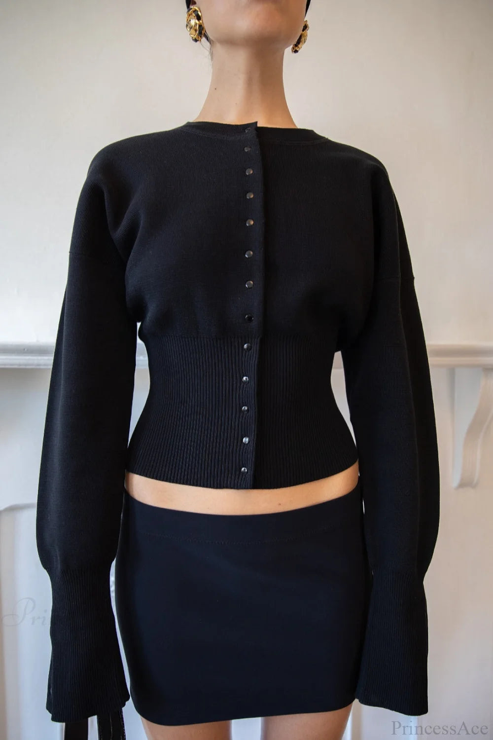 Color Button Long Sleeve Slim Cardigan Sweater