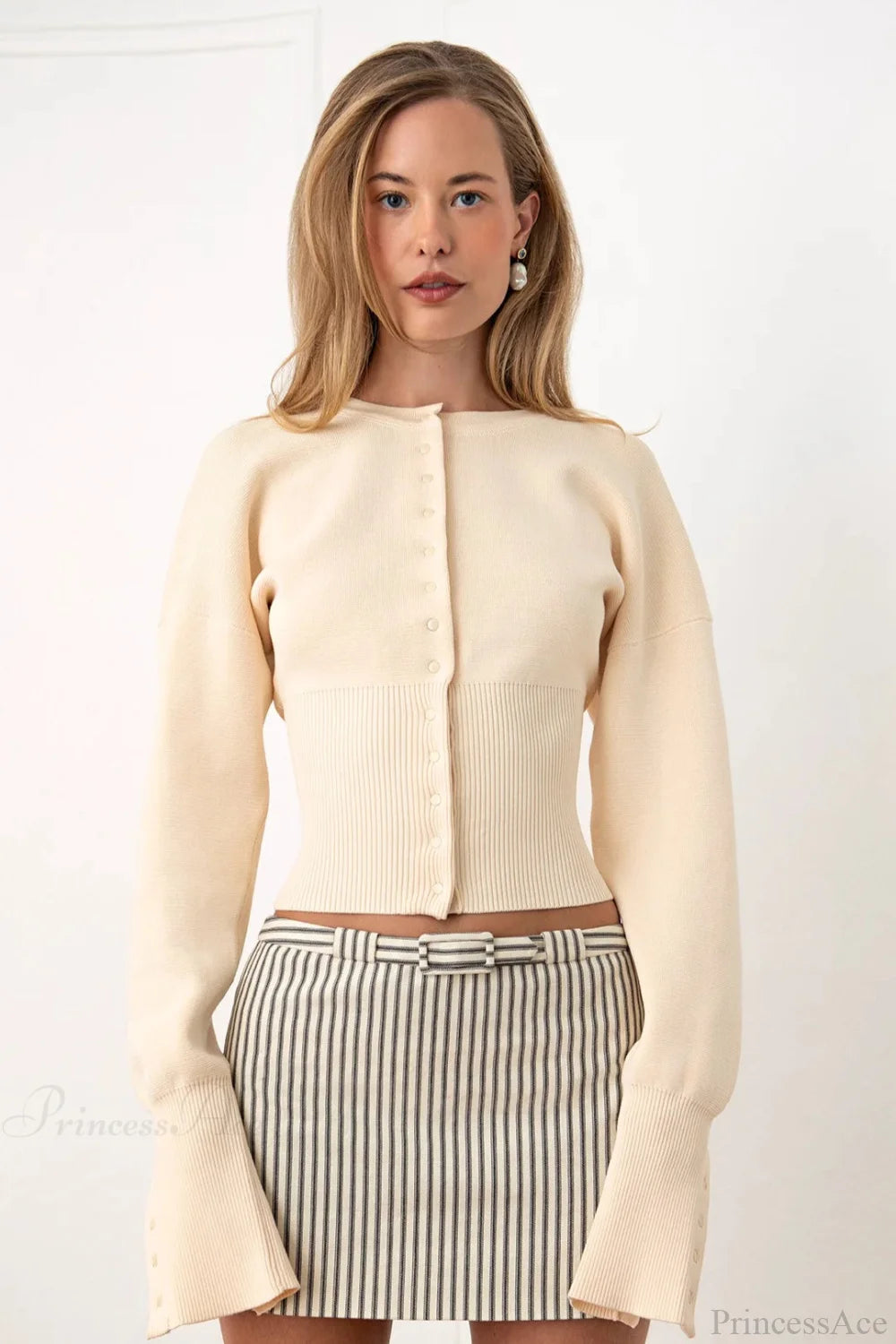 Color Button Long Sleeve Slim Cardigan Sweater