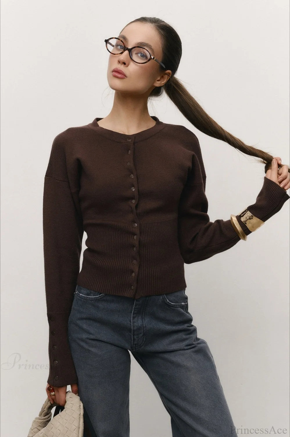 Color Button Long Sleeve Slim Cardigan Sweater