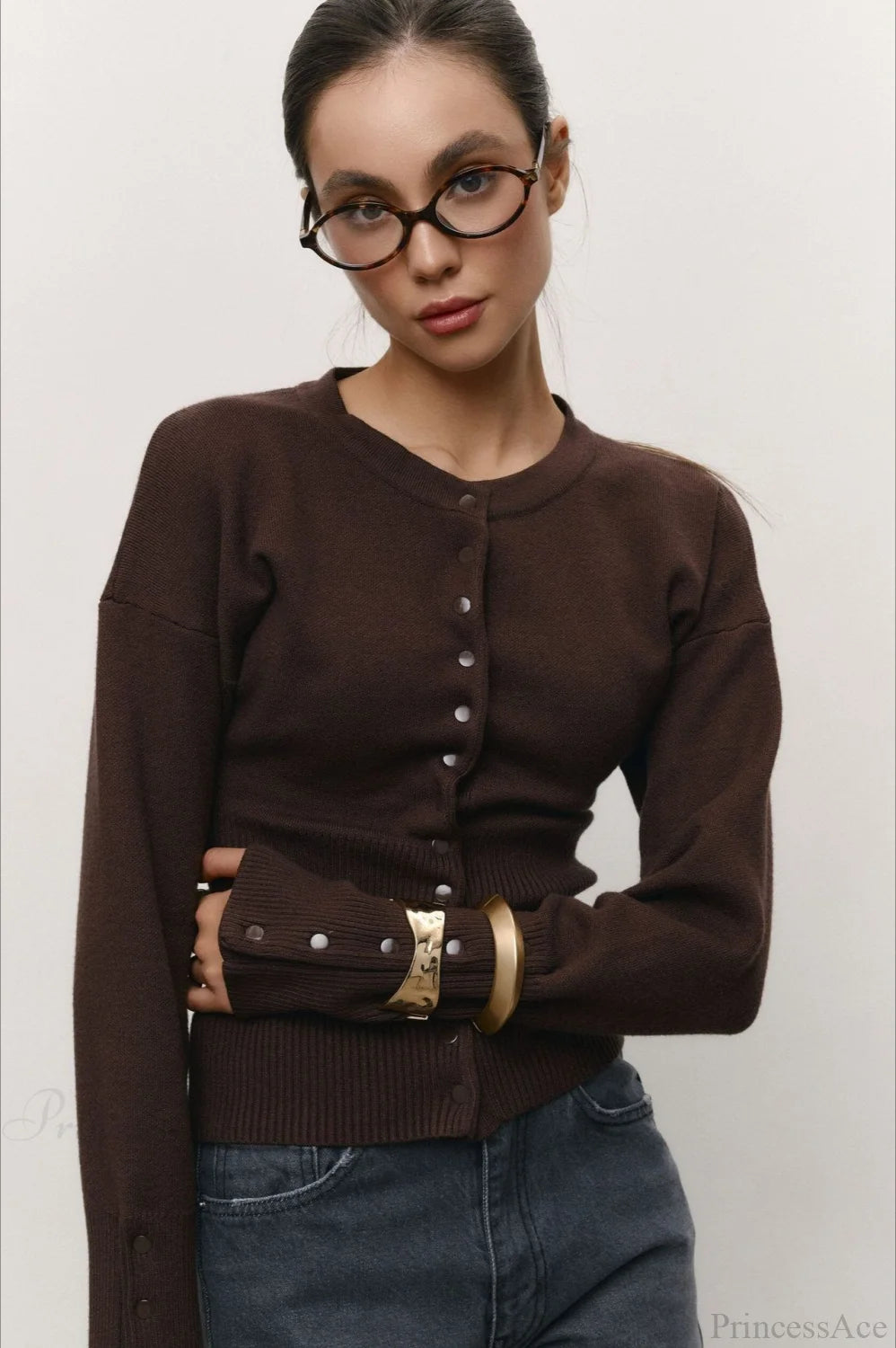 Color Button Long Sleeve Slim Cardigan Sweater
