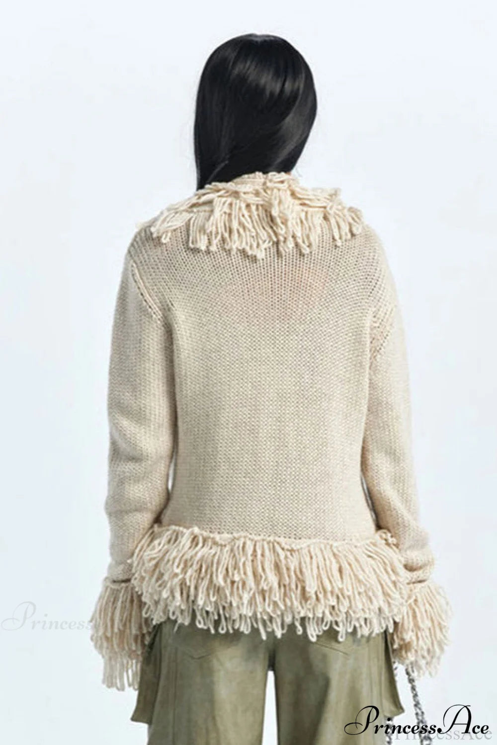Color Knit Fringe Loose Long Sleeve Cardigan