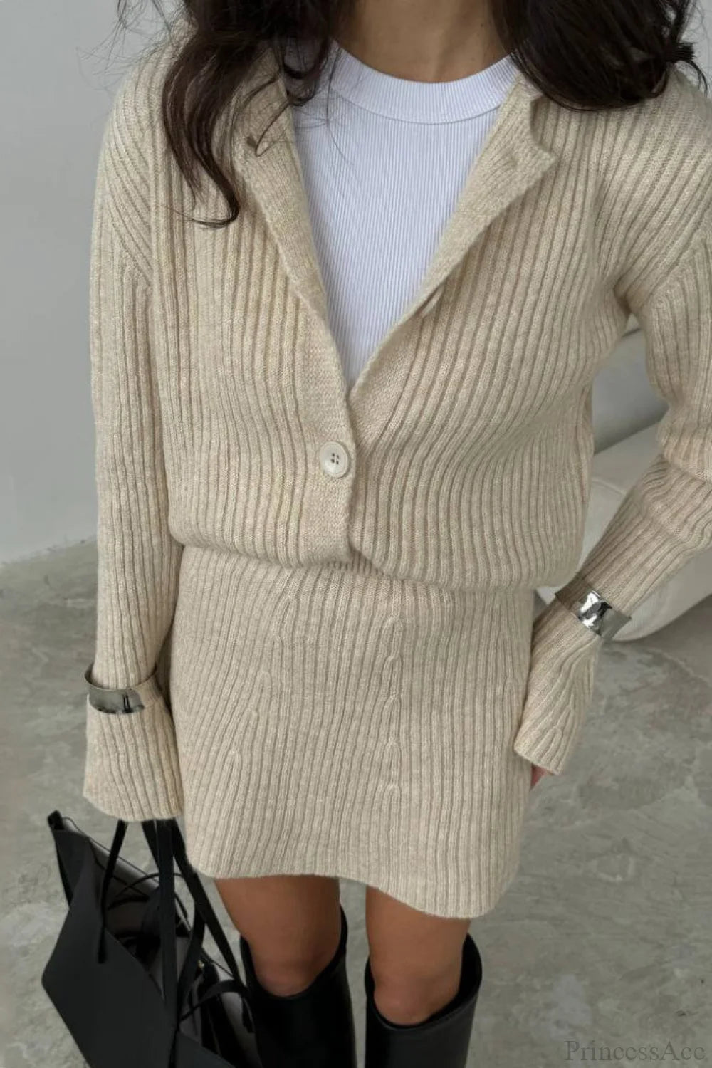 Knit Minimalist Bodycon Cardigan Two Piece Set