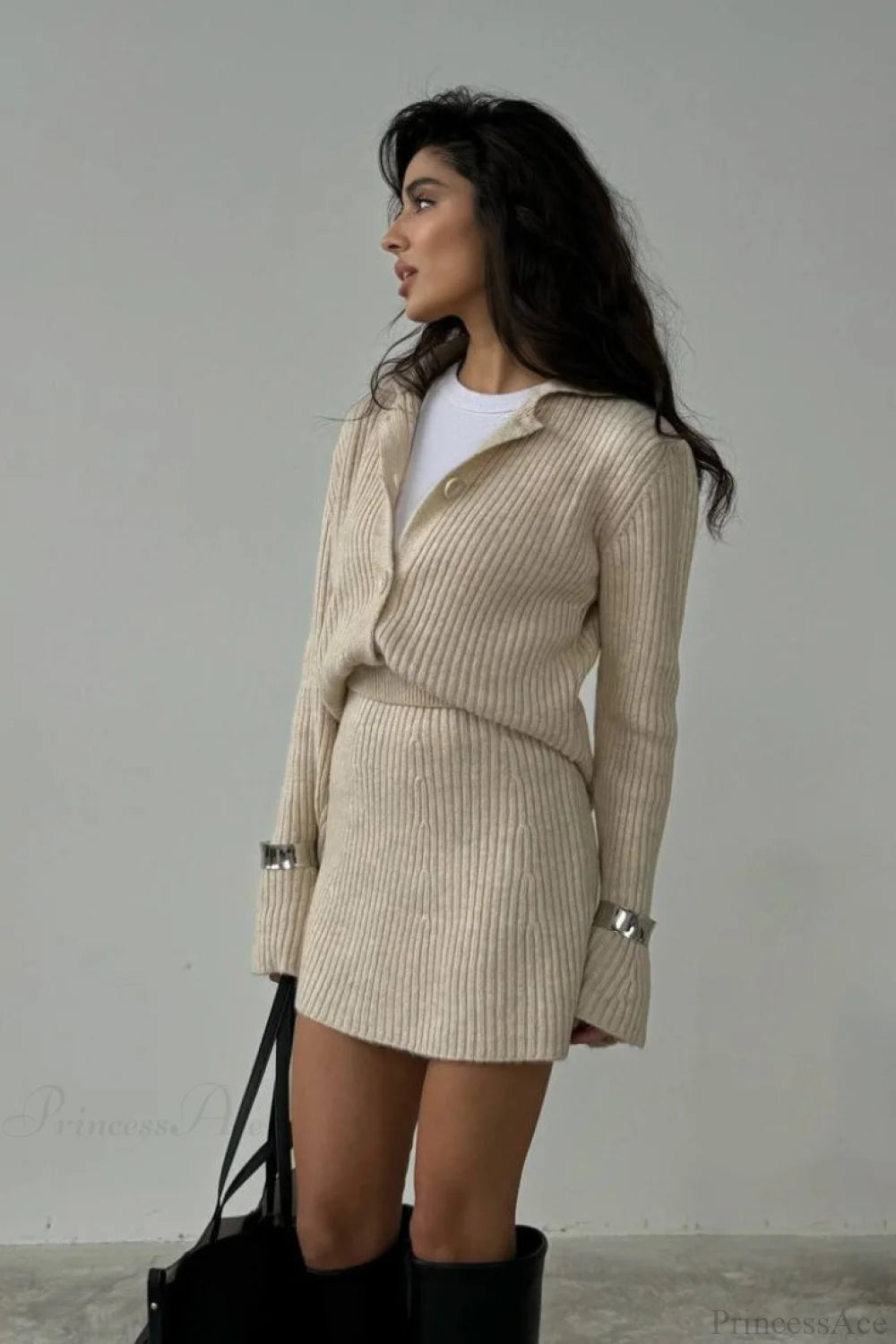 Knit Minimalist Bodycon Cardigan Two Piece Set