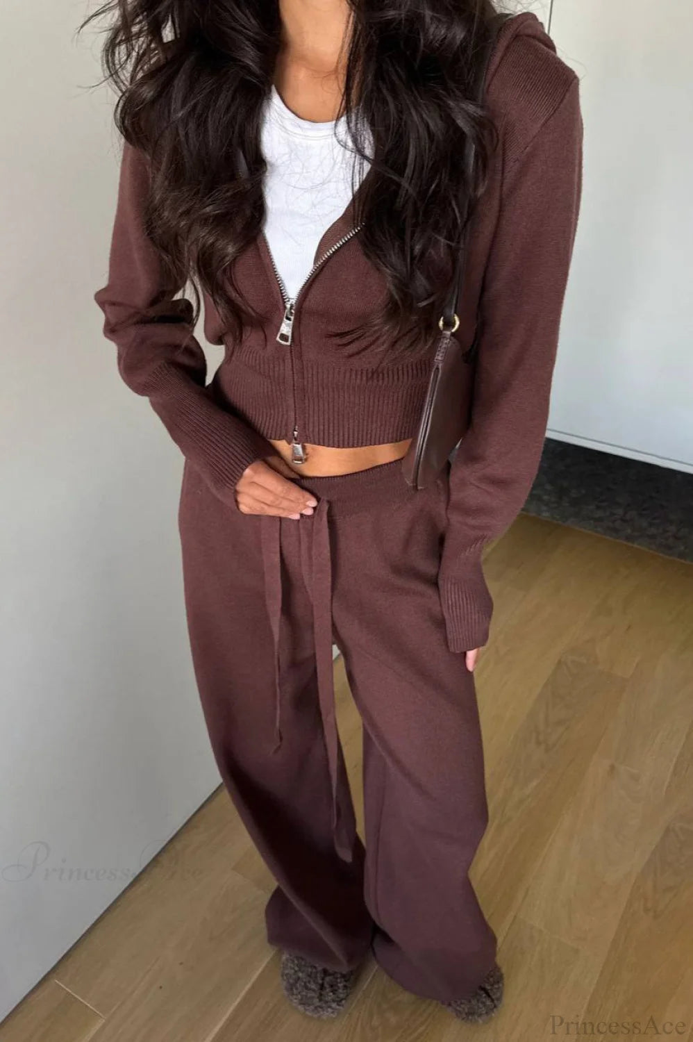 Knit Short Zip Jacket Relaxed Pants Two Piece Set
