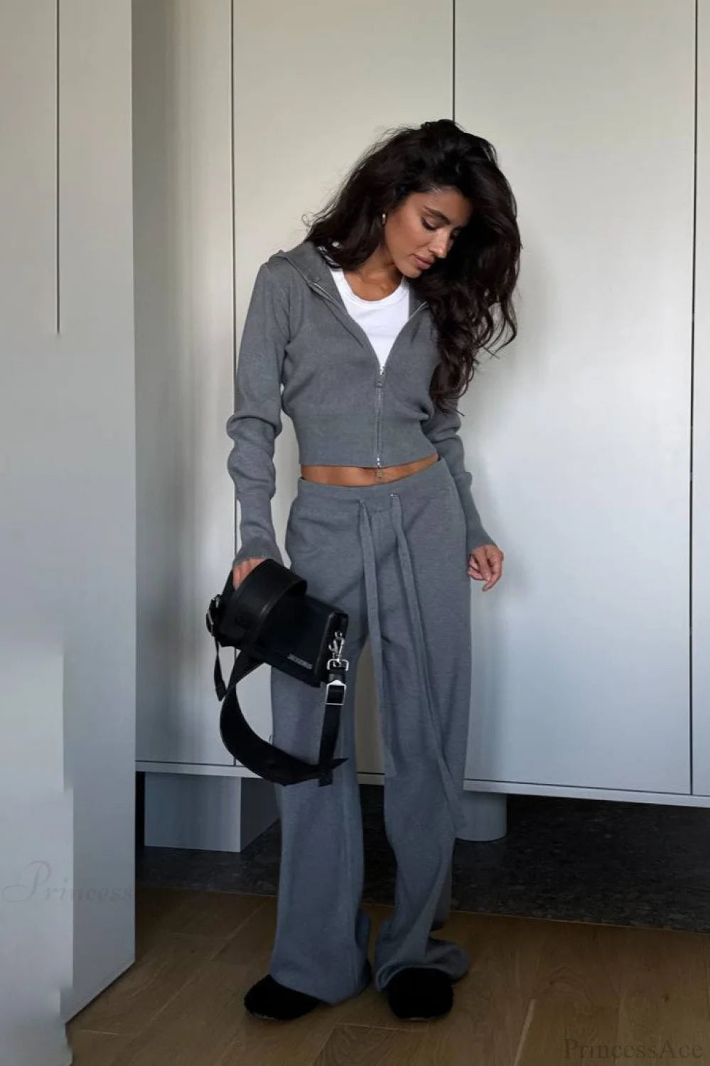 Knit Short Zip Jacket Relaxed Pants Two Piece Set