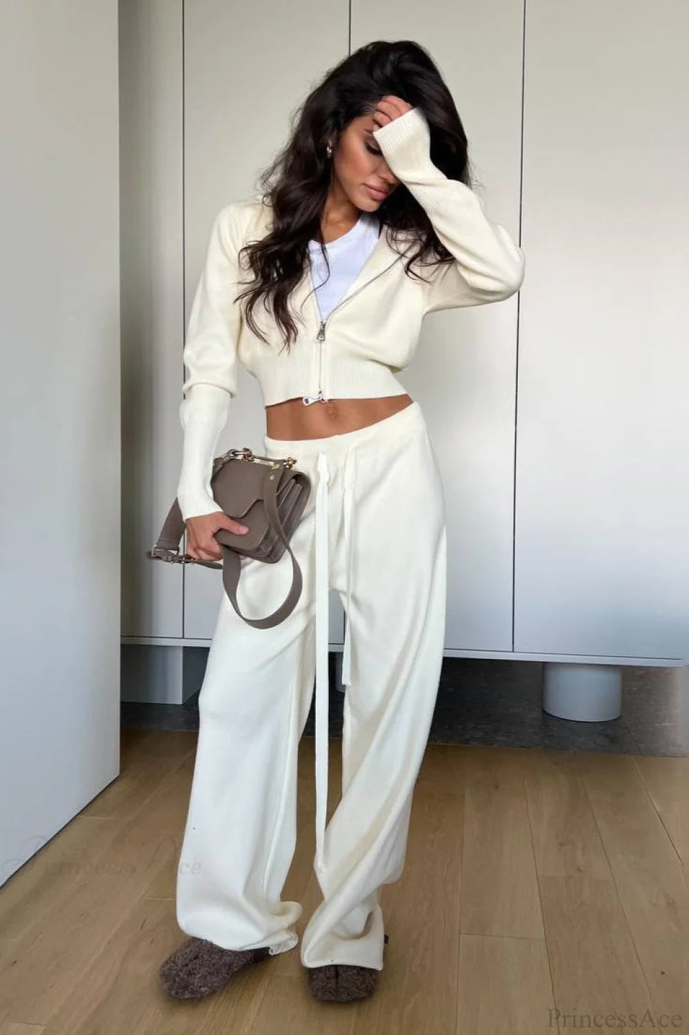 Knit Short Zip Jacket Relaxed Pants Two Piece Set