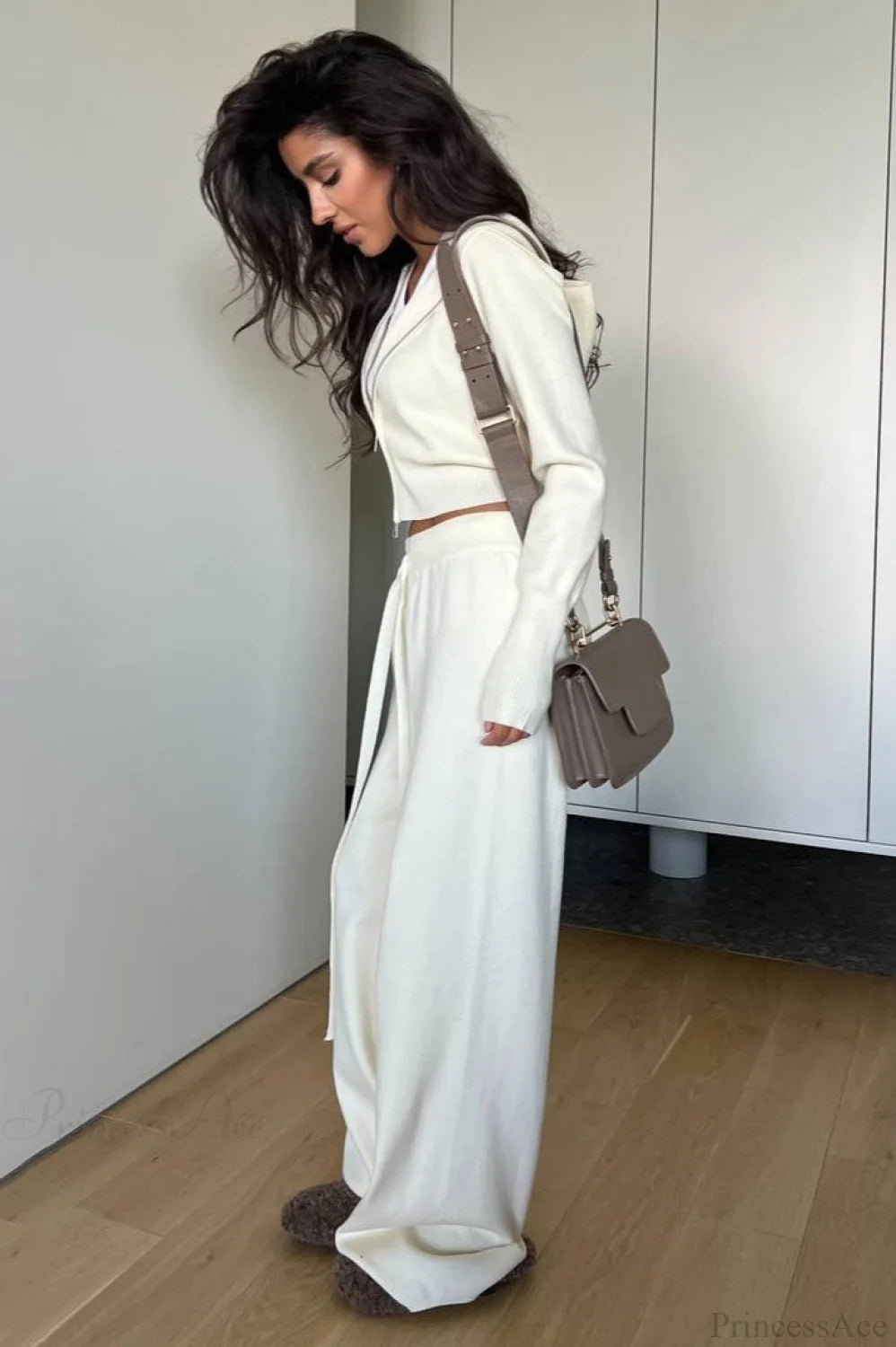 Knit Short Zip Jacket Relaxed Pants Two Piece Set