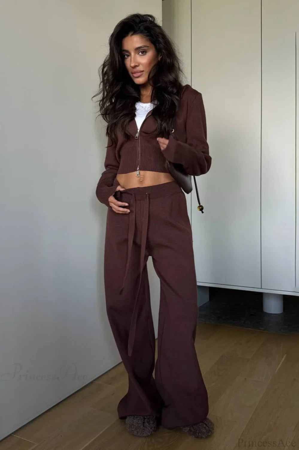Knit Short Zip Jacket Relaxed Pants Two Piece Set