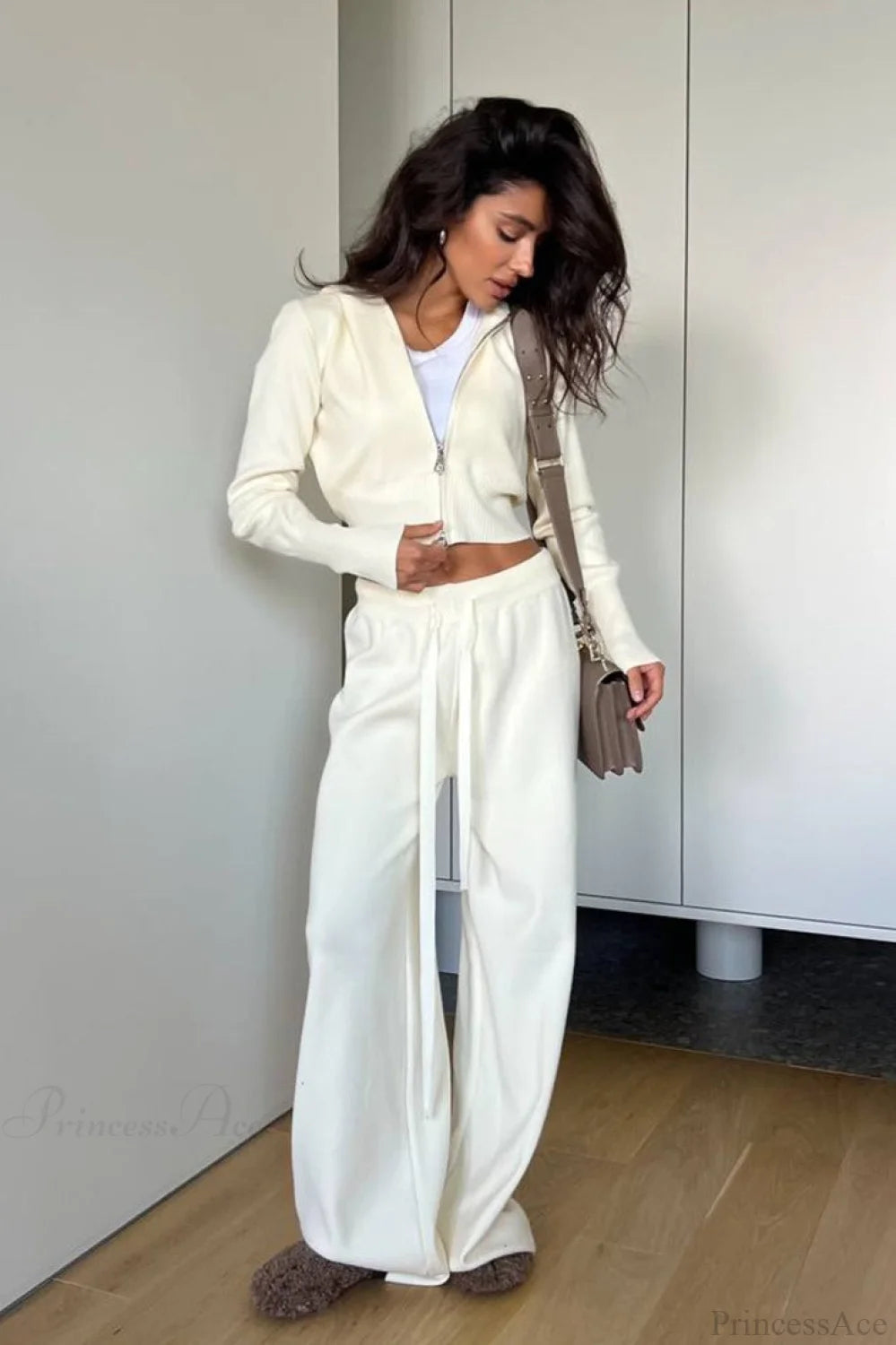 Knit Short Zip Jacket Relaxed Pants Two Piece Set
