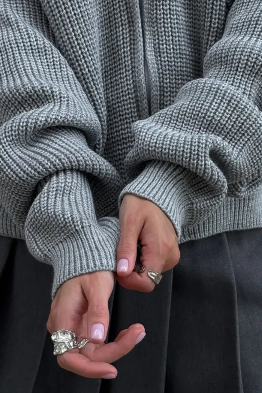 Simple Zip Cardigan Slouchy Knit Jacket