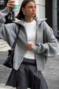 Simple Zip Cardigan Slouchy Knit Jacket