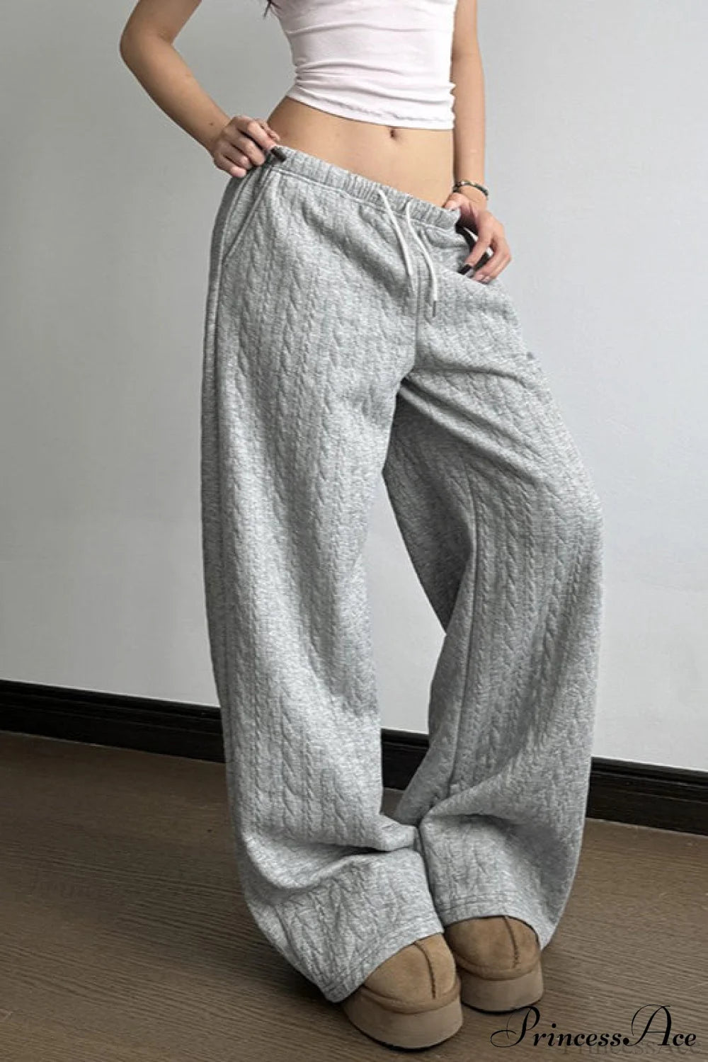 Warm Wide Leg Tie Waist Pants