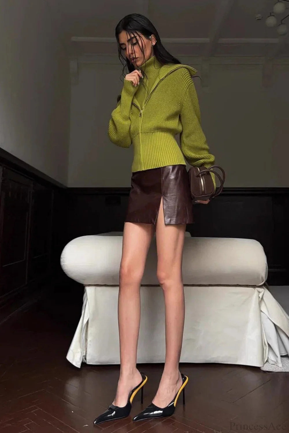 Zip Fitted Waist Fake Cardigan