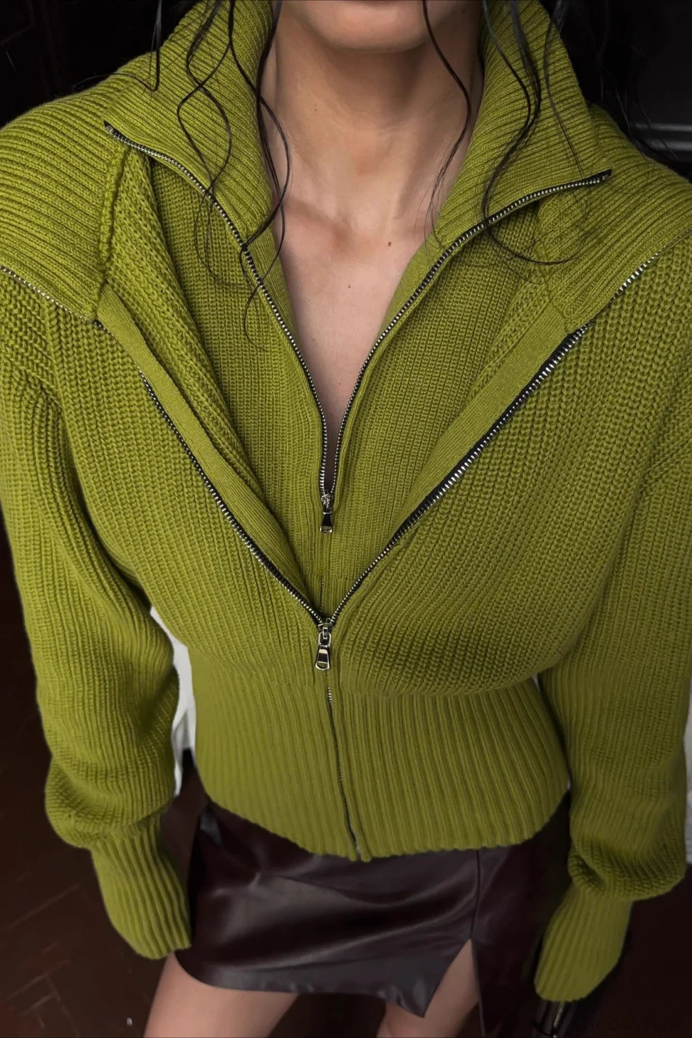 Zip Fitted Waist Fake Cardigan