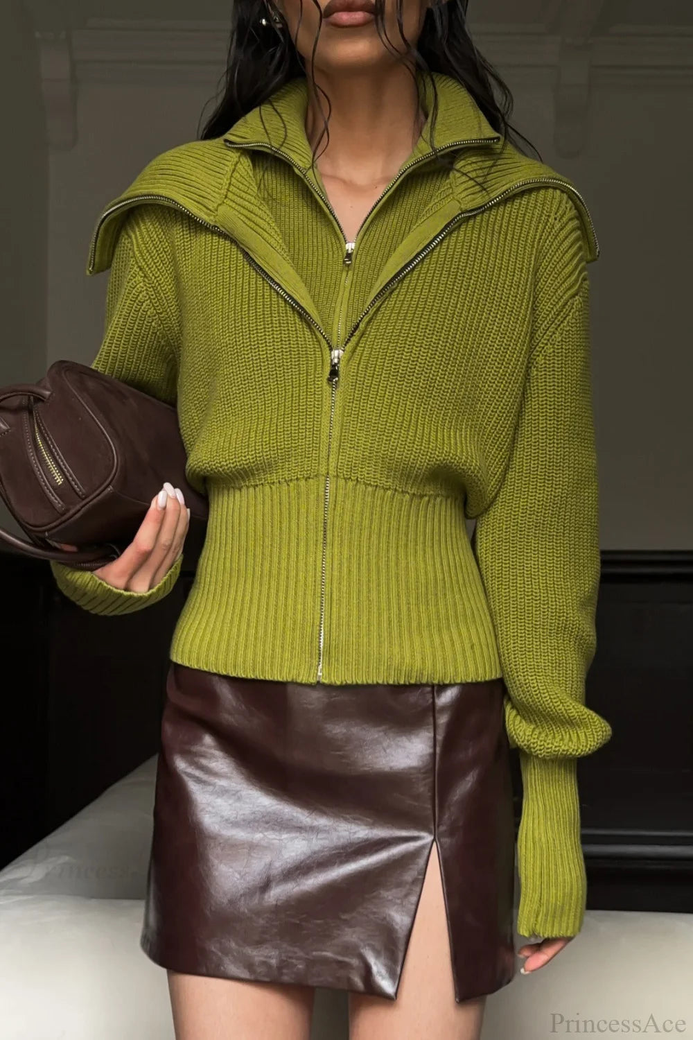 Zip Fitted Waist Fake Cardigan