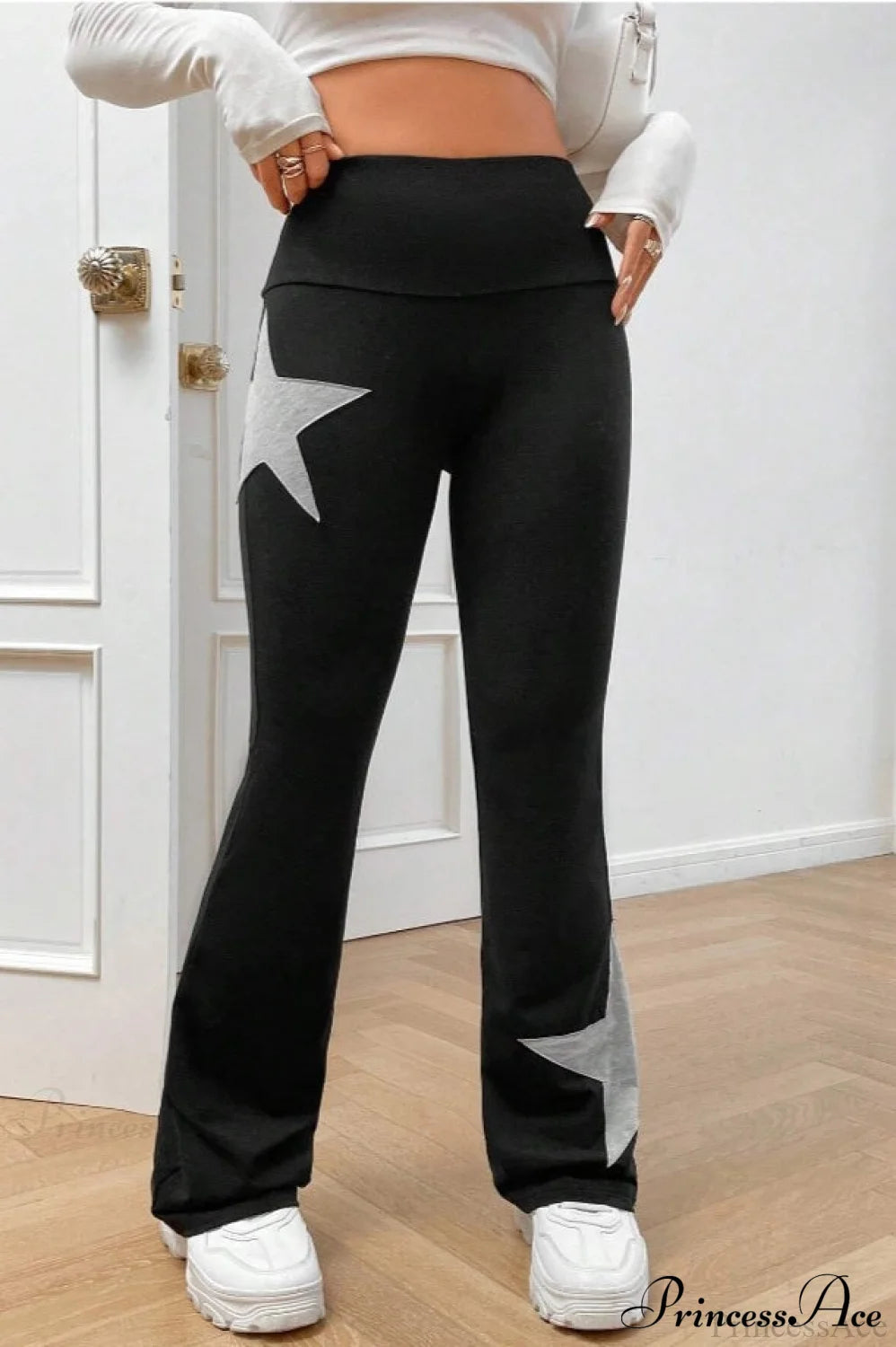 Star Stretchy High Waist Slim-fit Flared Pants
