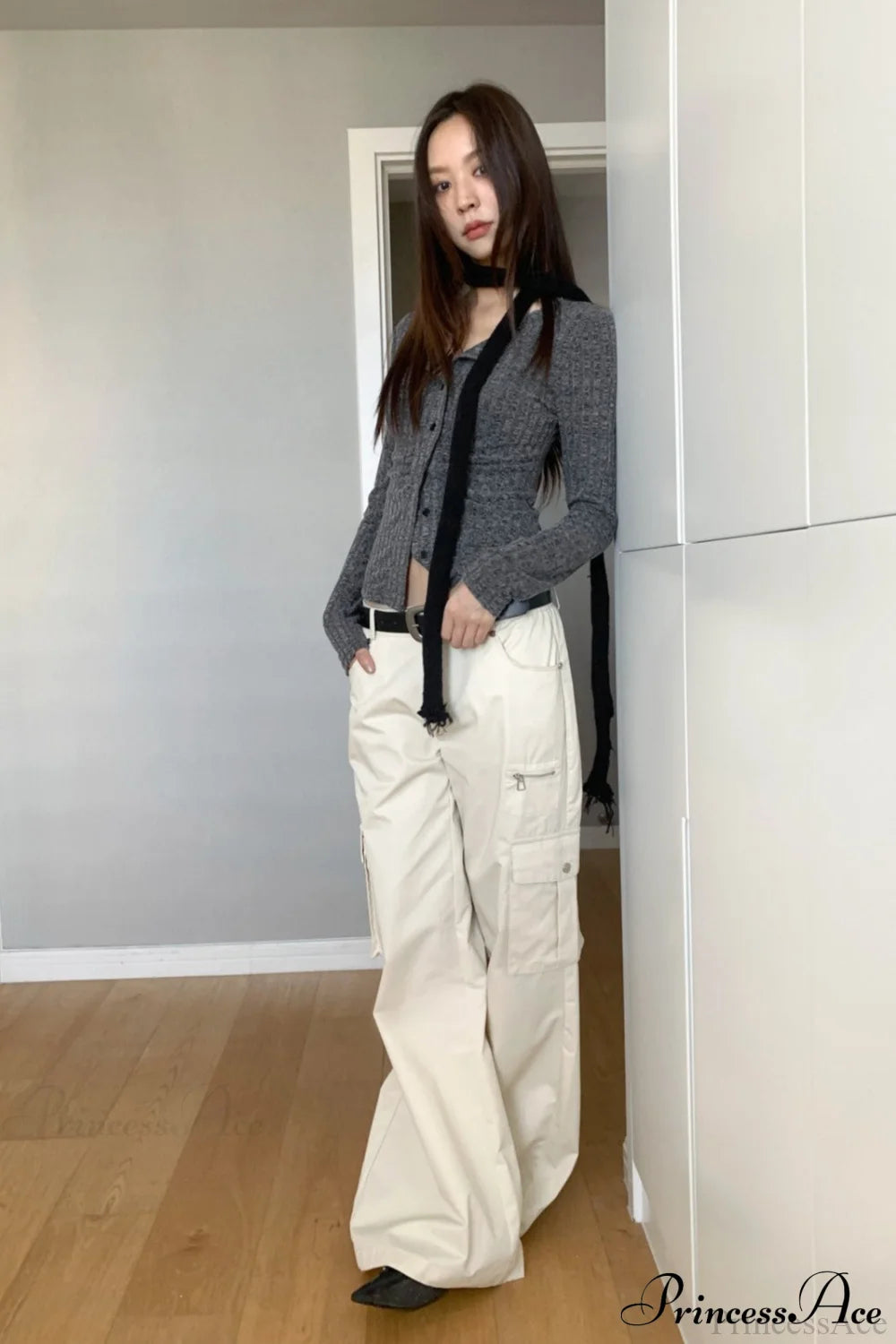 Straight-leg Multi-pocket High-waisted Cargo Pants