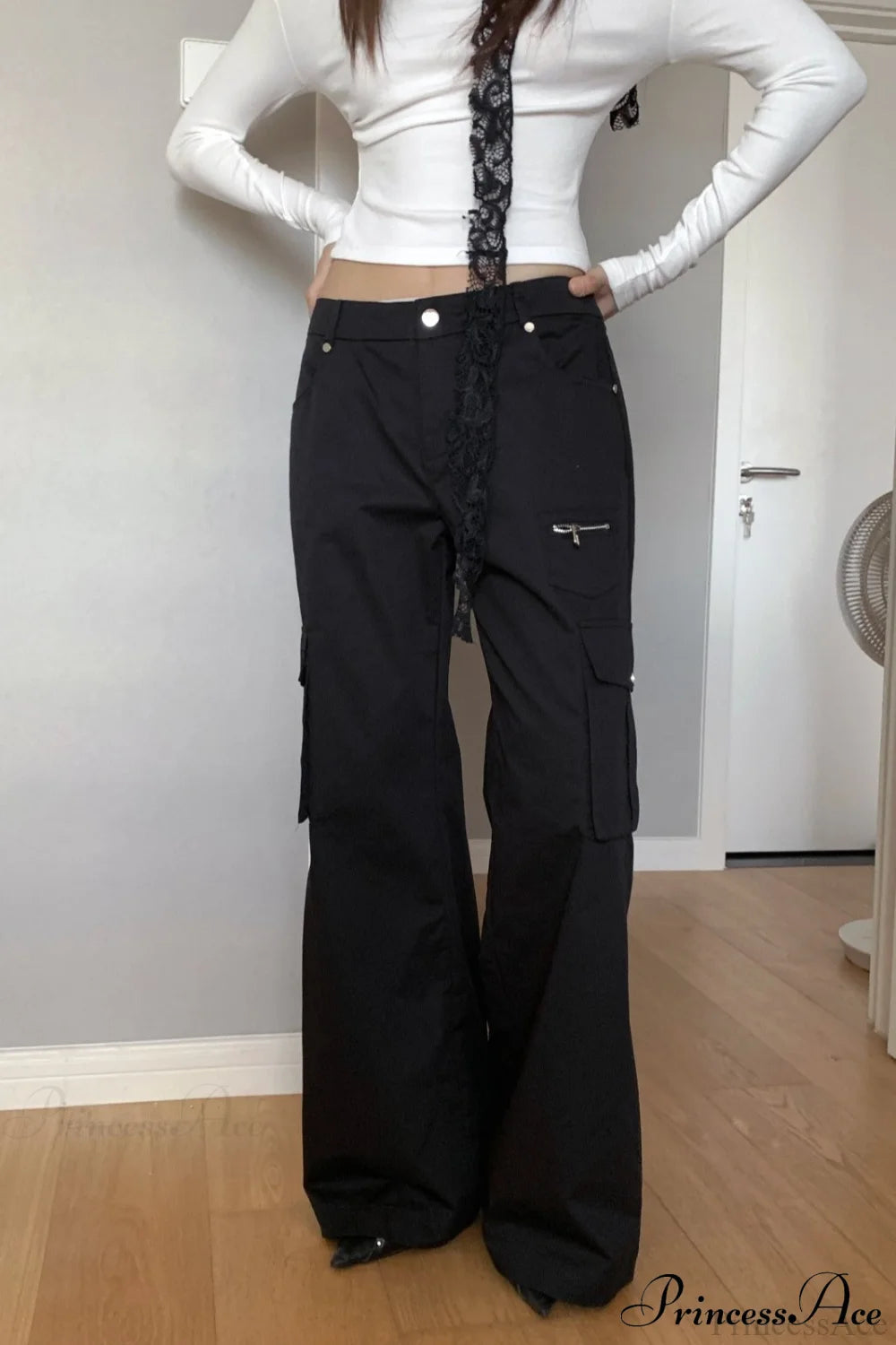 Straight-leg Multi-pocket High-waisted Cargo Pants