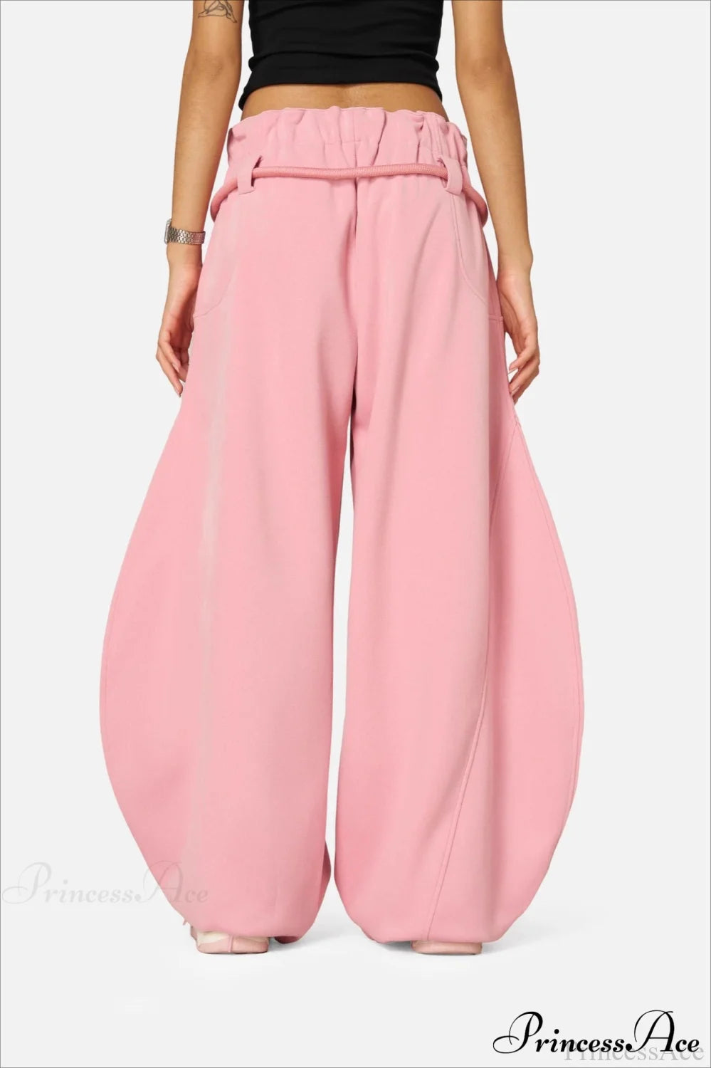 Drawstring High-waist Wide Pants
