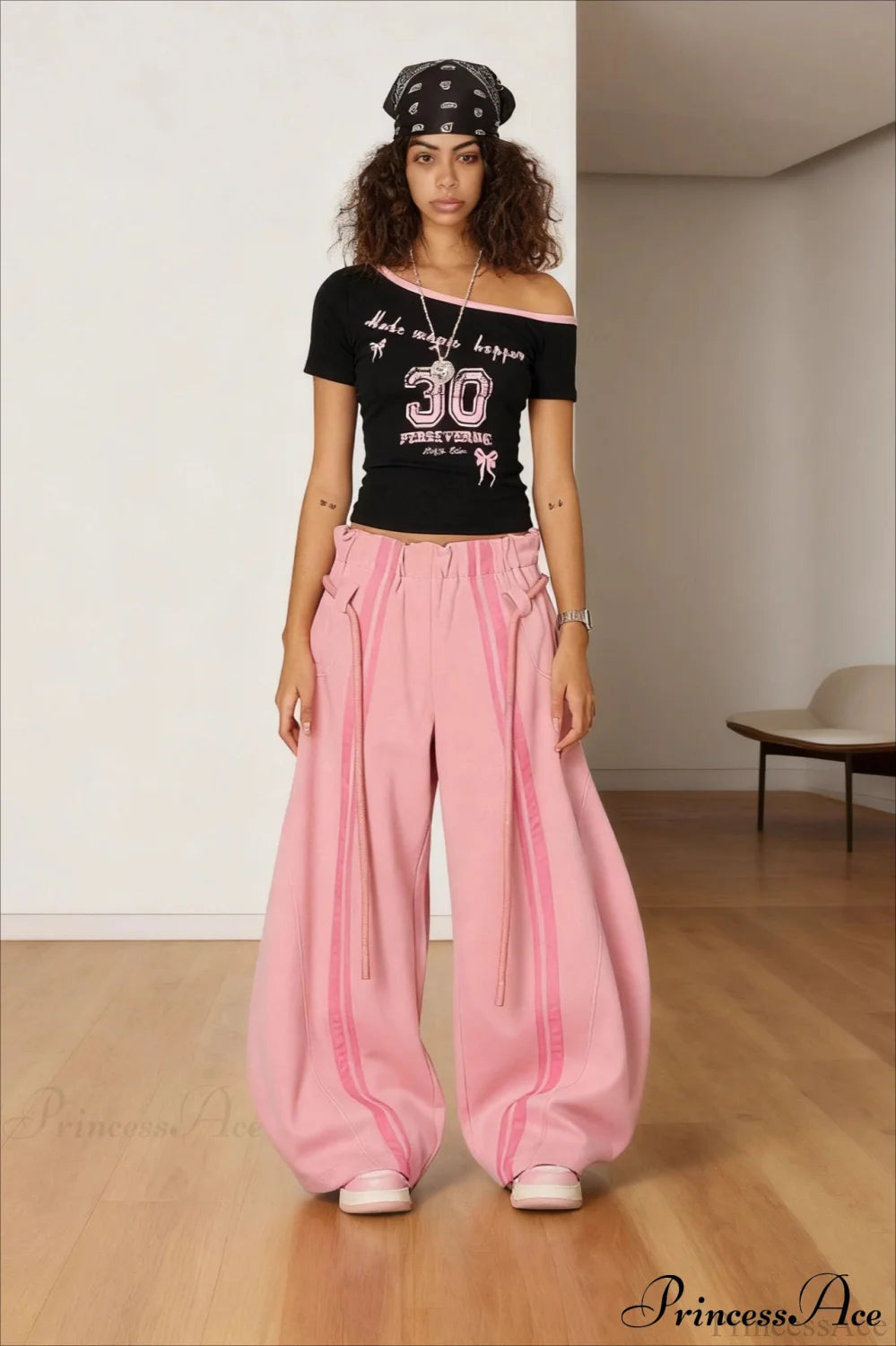 Drawstring High-waist Wide Pants