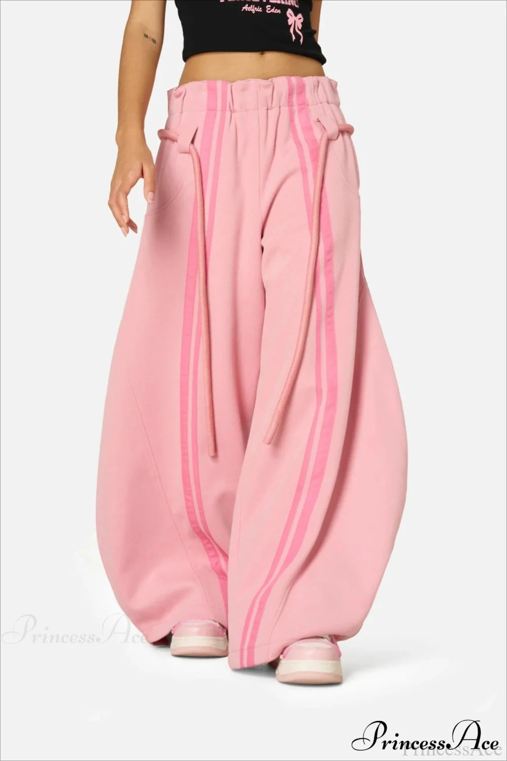 Drawstring High-waist Wide Pants