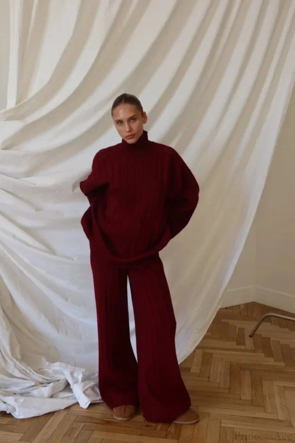 Striped Knit Sweater Wide-leg Pants Two Piece Set