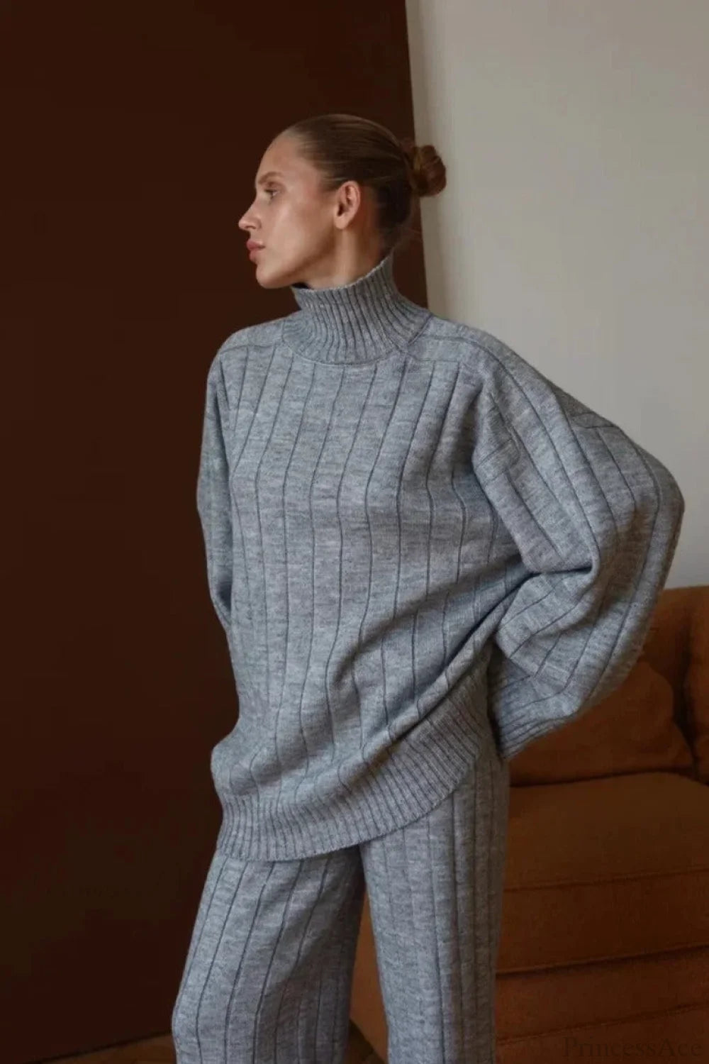 Striped Knit Sweater Wide-leg Pants Two Piece Set