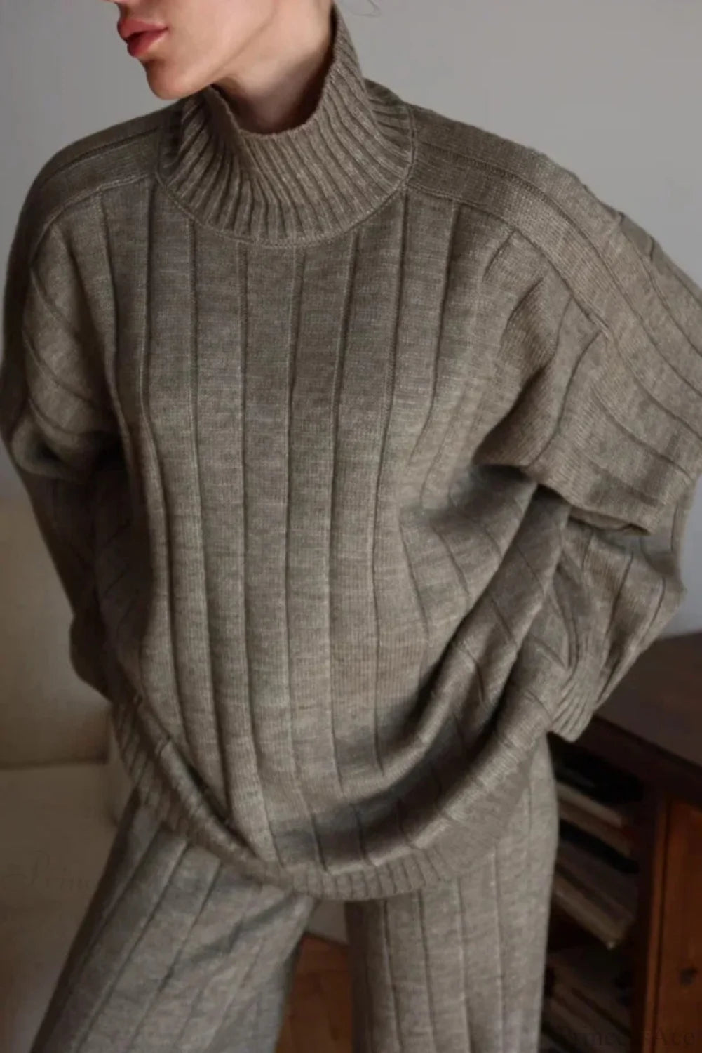 Striped Knit Sweater Wide-leg Pants Two Piece Set