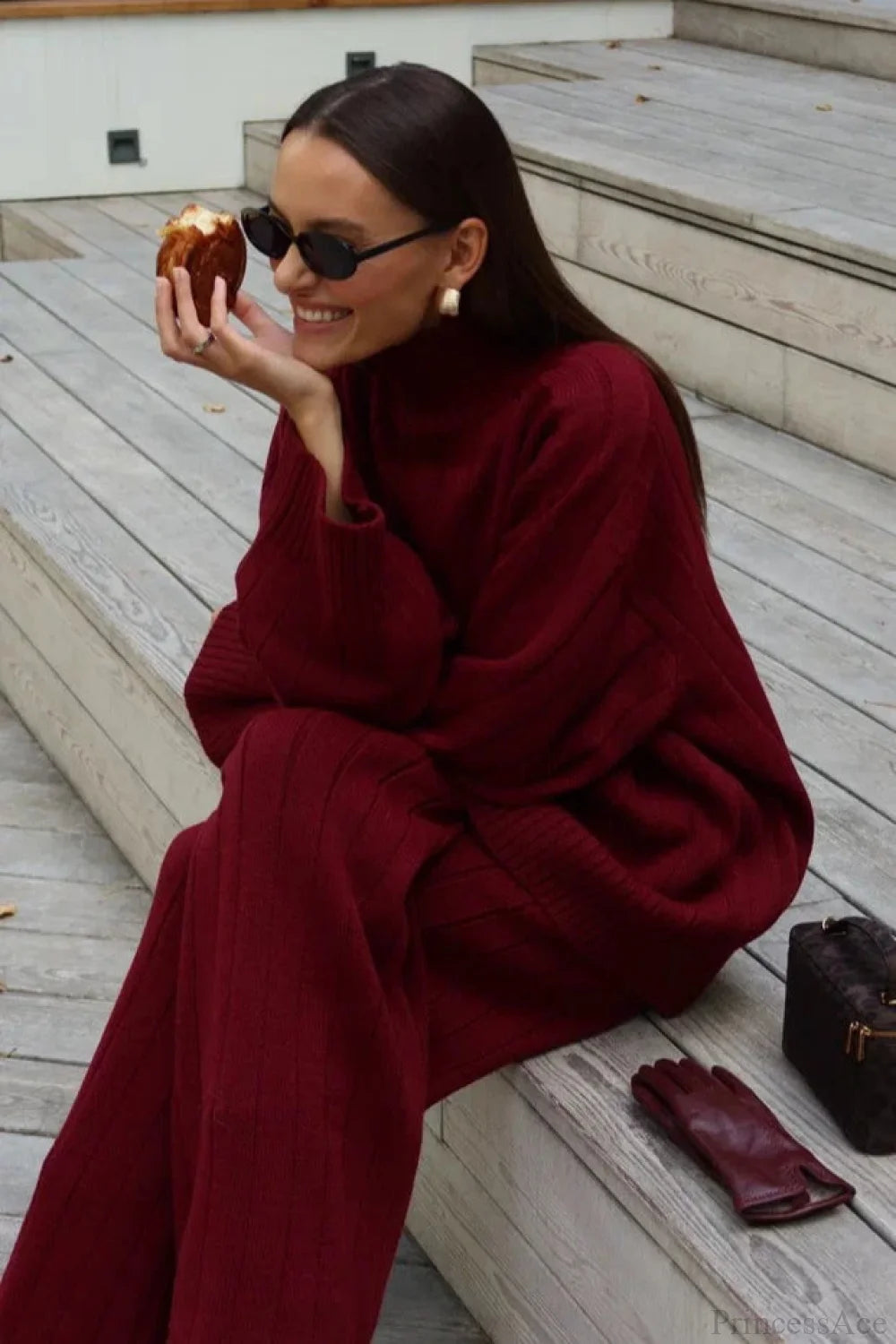 Striped Knit Sweater Wide-leg Pants Two Piece Set