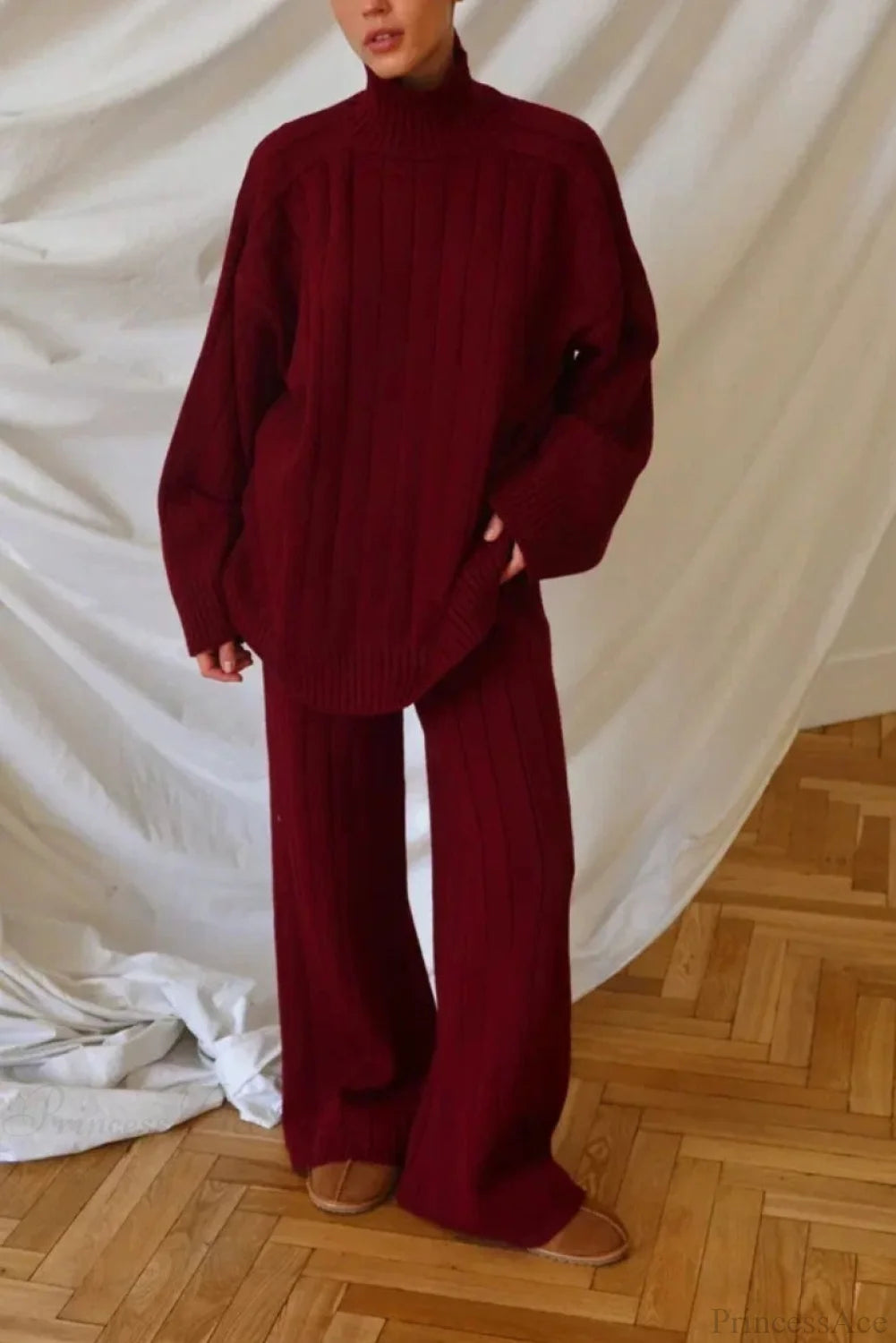 Striped Knit Sweater Wide-leg Pants Two Piece Set