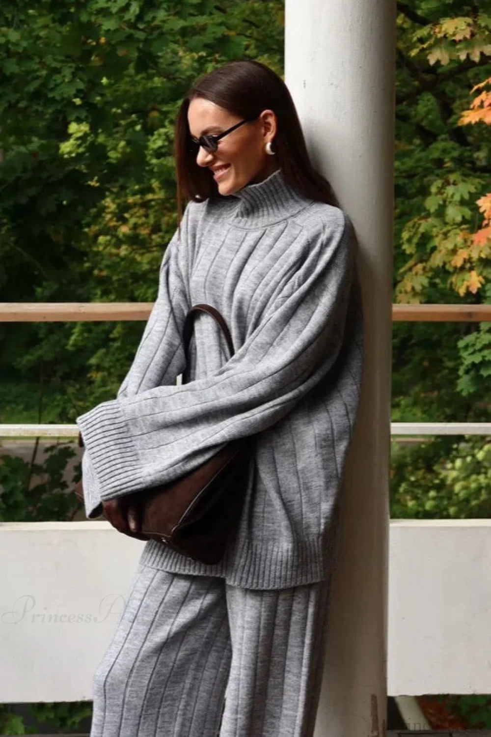 Striped Knit Sweater Wide-leg Pants Two Piece Set