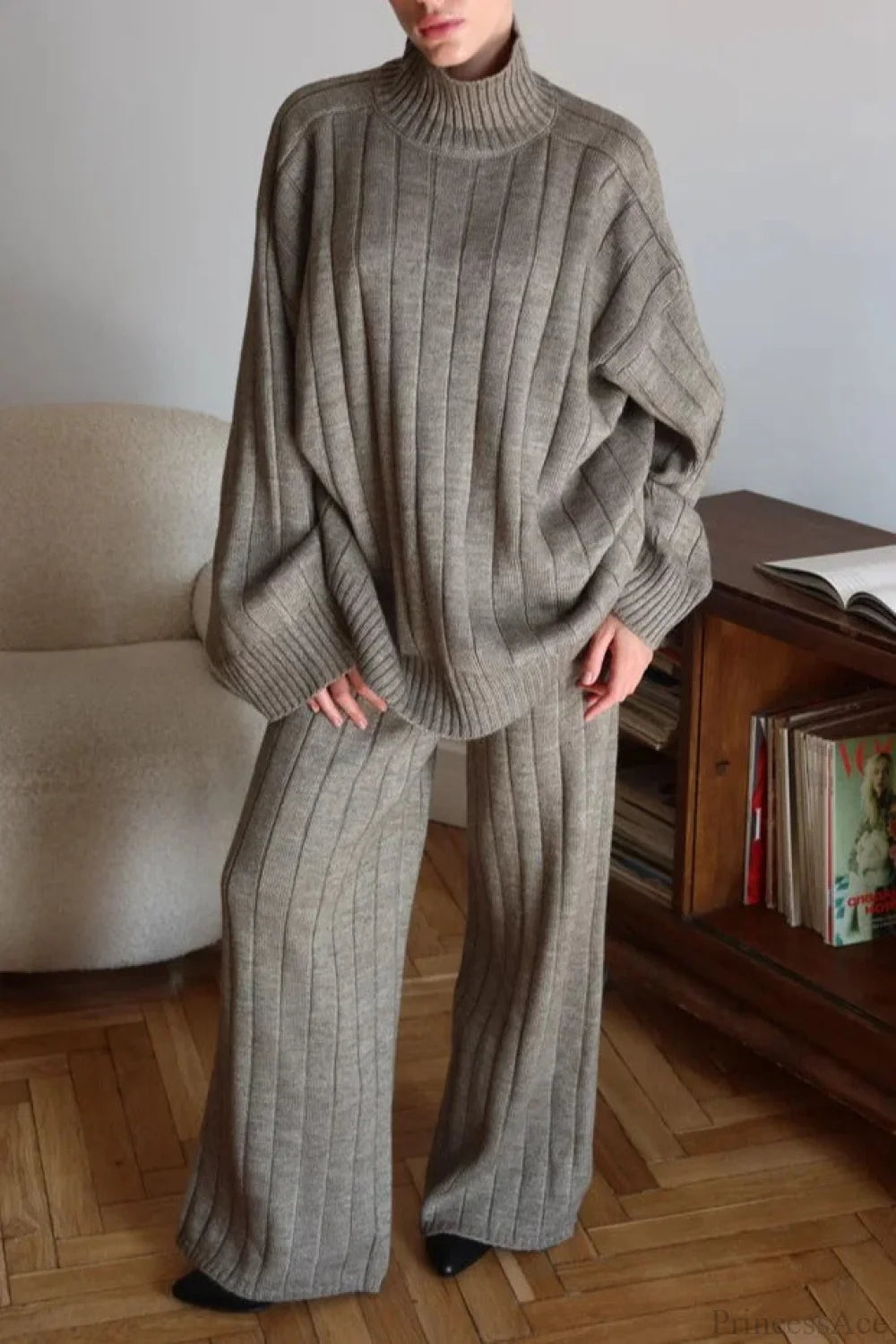 Striped Knit Sweater Wide-leg Pants Two Piece Set