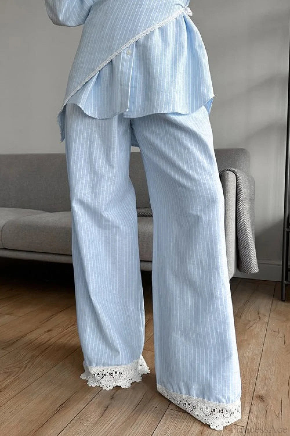 Striped Lace Long Sleeve Pants Scarf Three Piece Set