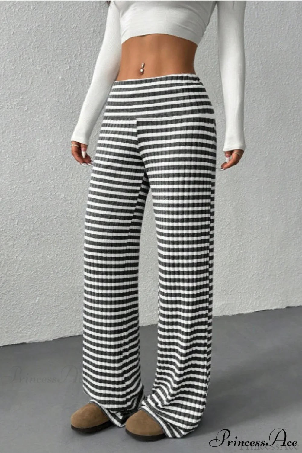 Striped Knit Straight Leg Pants