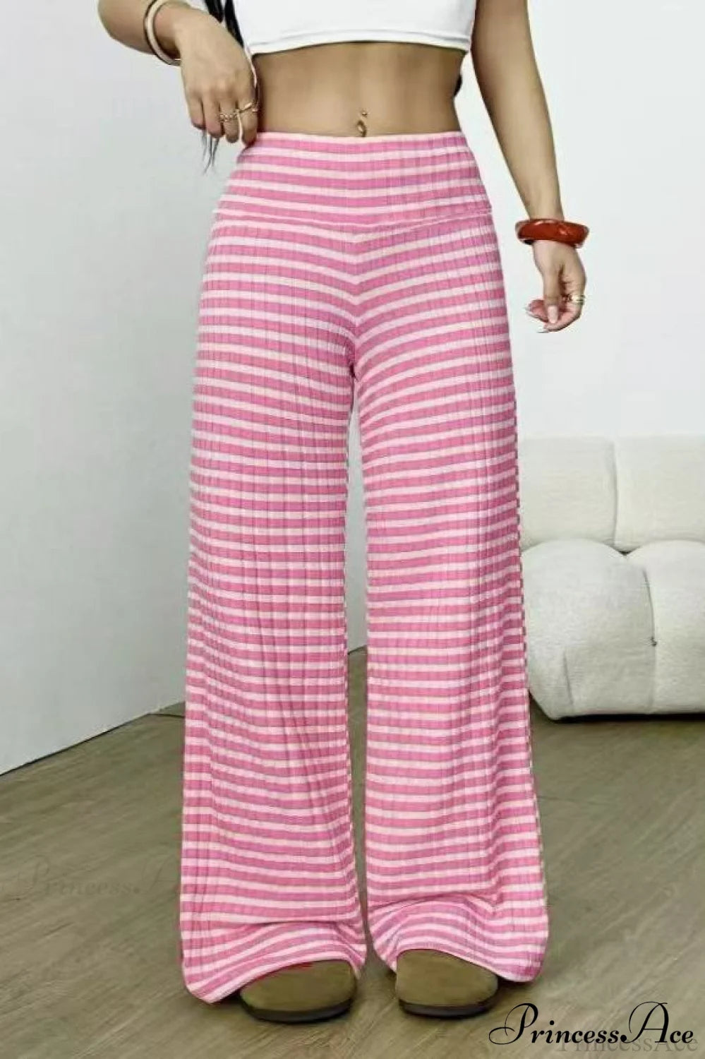 Striped Knit Straight Leg Pants