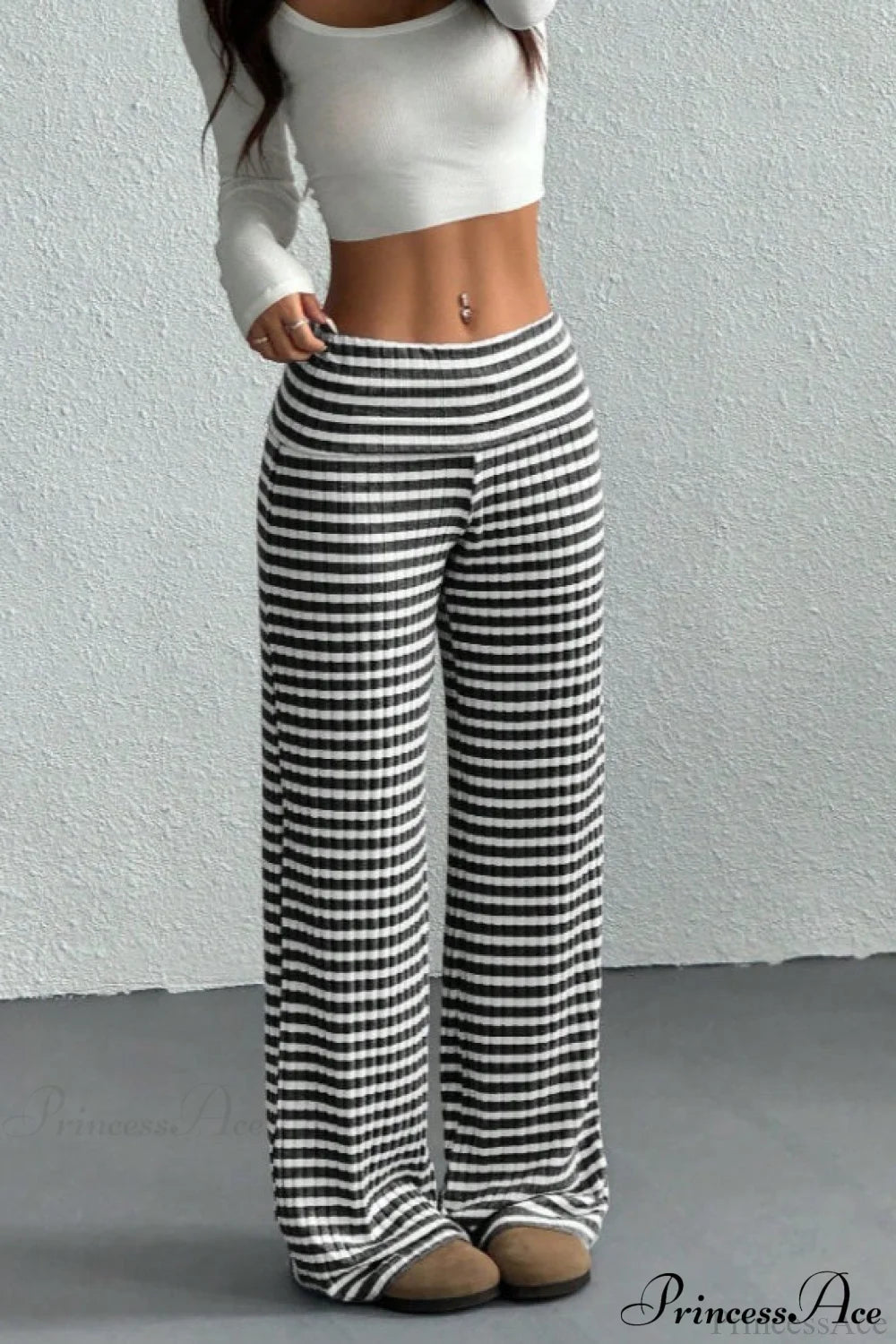 Striped Knit Straight Leg Pants