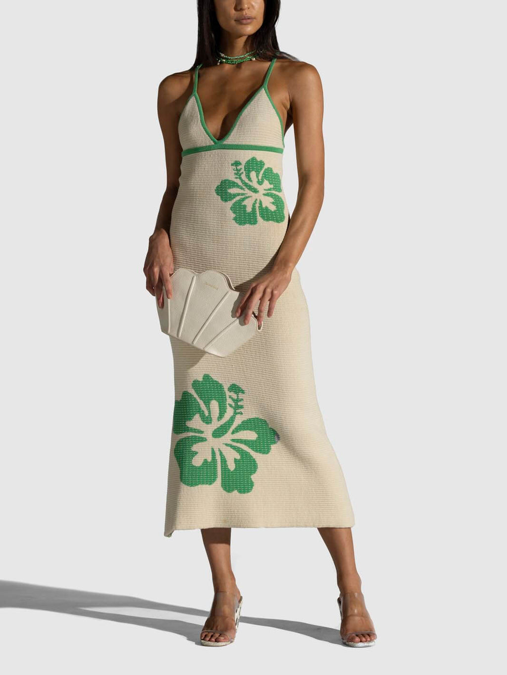 Knitted Suspender Halterneck V-neck Backless Midi Dress