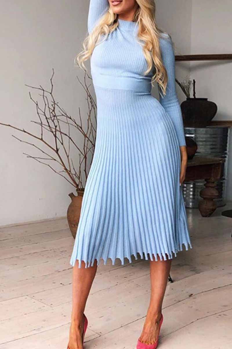 Color Loose Pleated Knitted Midi Dresses