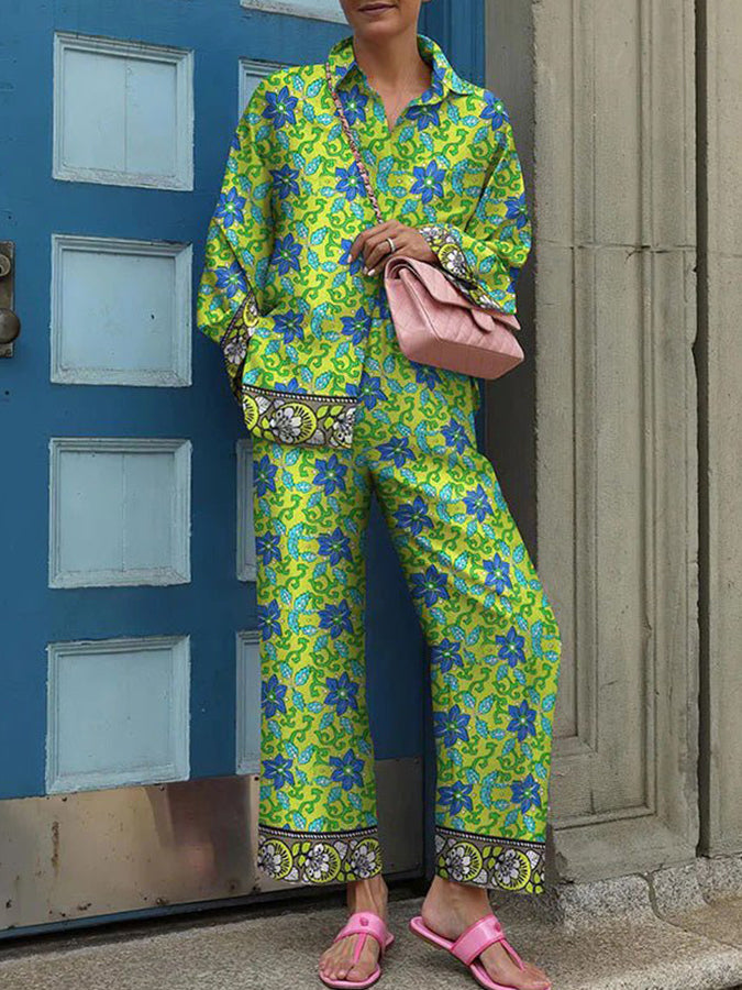 Printed Long Sleeves Shirt and Pants Sets