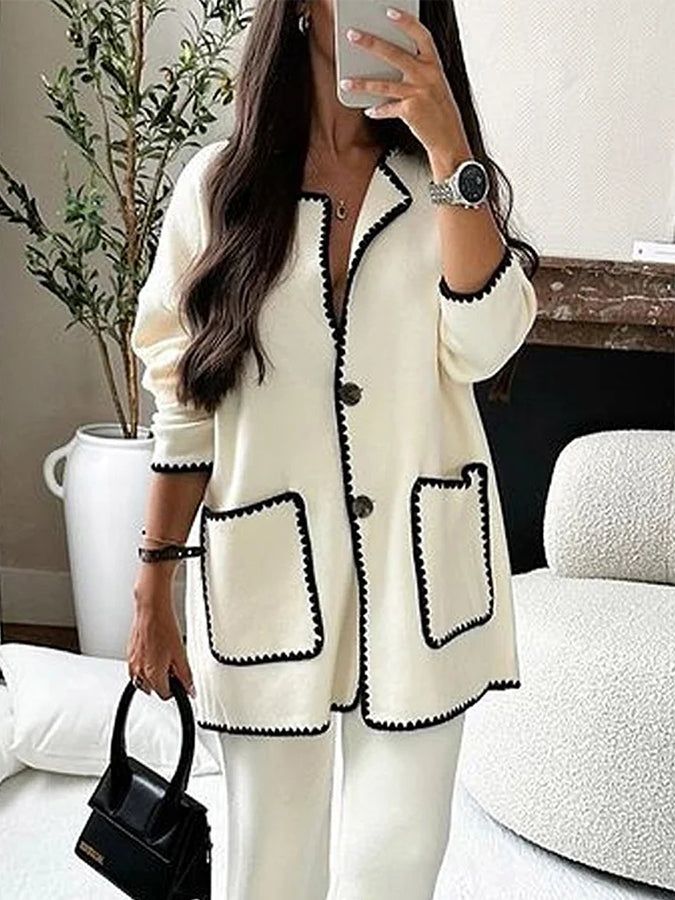 Edge Decorated Jacket & Pants Two-piece Set