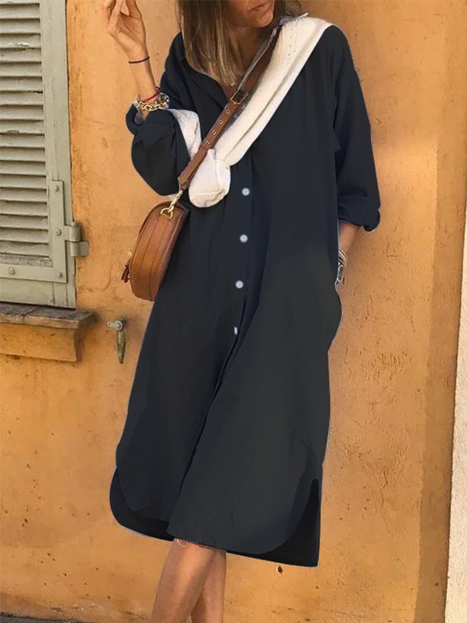 Long Sleeves Buttoned Midi Dress