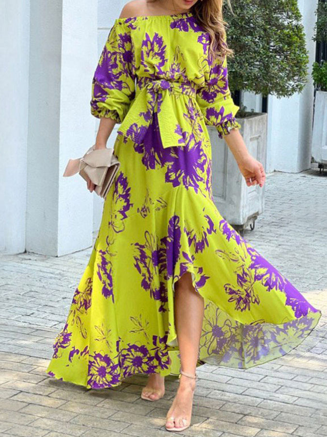 One Shoulder Printed Midi Dress