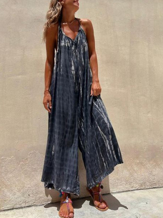 Tie-dye Sleeveless Wide-leg Jumpsuits